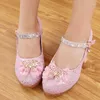 Flat Shoes Girl For Kids High-End Cute Girls Party High Heels Children Princess Leather Sequin Diamond