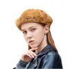 Berets Winter Hat For Women Vintage Embroidery Letters Beret Caps Chenille Solid Knitted Artist Octagonal Pumpkin