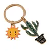 Keychains Sun Cactus Flower Key Ring Leuke metalen sleutelhanger email Charms Diy sieradenketens voor dames tas decoratie 1 -stuk