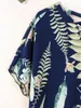 Kvinnors plus-storlek T-shirt Finjani Leaf Print Criss Cross Batwing Sleeve Blue för kvinnor Plus Size Crew Neck Summer Fashion Casual Tops 230216