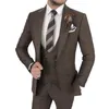 Herenpakken klassieke chocolade donkerbruine mannen slanke fit 3 -delige bruiloft groemen zakelijke vaste kleur blazer vest broeken outfits