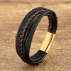Charmarmband Mens Multilayer flätad lädersladd rostfritt stål magnetiskt spänne vintage för kvinnor mode smycken 230215