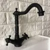 Rubinetti per lavabo da bagno Bronzo lucidato a olio Bocchette girevoli Rubinetto per lavabo Cucina Miscelatore a doppia maniglia Knf344