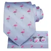 Cravates d'arc Hi-Tie Blue Animal Cartoon Flamingo Silk Cravate pour hommes Mariage 8.5cm pour hommes Design Hanky Boutons de manchette Qualité Cravate