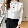 Women's Blouses Professional Shirt Women Long Sleeve Embroidery Lapel Temperament Satin Chiffon Buttons Up Office Work Ladies White Tops