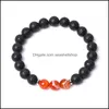 Beaded Strands 8Mm bande rouge Agate pierre perlée brin Bracelet lave perles rondes Bracelets énergie de guérison Yoga pour hommes femmes Seash Dhao8