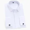 Men's Dress Shirts Classic French Cuffs Solid Shirt Covered Placket Formal Business Standard-fit Long Sleeve Office Work White 230216