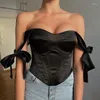 Débardeurs pour femmes Corset en satin Top dos nu Sexy épaules dénudées à lacets Crop Tops Taille Débardeur Summer Party Sans manches Femmes Solide Boho Halter