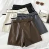 Women's Shorts 2023 Autumn Winter PU Women Casual High Waist Leather Ladies All Match Outweaer A Line Wide Leg With Belt