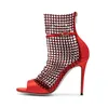 Sandals Summer 2023 10cm High Heels Silk Leather Femmes Sandales Peep Toe Crystal Beads Net Upper T-Show For Shoes Women