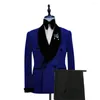 Ternos masculinos JELTOIN mais recente casaco Pant Design 2023 Shiny azul azul de casamento duplo de casamento noivo traje homme mariage slim fit blazer