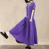 Plus Size Dresses 2023 Original Vintage Loose Solid Cotton Linen Dress For Female Autumn Long Gown Striped Maxi Party