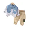 Barn baby pojke outfit set kläder pojkar gentleman långärmad skarv skjorta byxor barn kläder