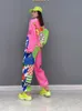 Damen Hosen Capris Colorblocked Patchwork Set Mädchen Street Wear Tanzanzug Zwei Stücke Hip Hop Trainingsanzug Lose Kit 230216