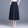 تنورات النساء من الكتان القطن A-Line Skirt Summer مرنة عالية الواسي الأدب المريح غير الرسمي والفن الطوي