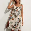 Women's summer casual dress Loose tassel sleeveless print dress