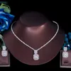 Bruiloft sieraden sets driegraces geometrische vierkante oorbellen ketting glanzende kubieke zirkonia kristallen mode set voor vrouwen feestgeschenk tz651 230215