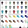 Charms 20Pc Fil Wrap Pierre Naturelle Sculpté Champignon Perle Quartz Agate Cristal Améthystes Oeil De Tigre Pendentif Pour La Fabrication De Bijoux Drop De Dhglj