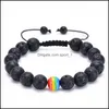 Bracelets de charme 10mm Bracelet de perles de pierre naturelle arc-en-ciel LGBT Relation Couples Tiger Eye Lava Rock Yoga Perles réglable Drop Dh5Ko