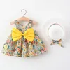 Девушка платья прекрасное летнее платье sunhat 2pcs/set младенца детская принцесса рюша цветочные хлопковые сальфетки наряды наряда одежда