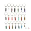Key Rings Natural Stone Hexagonal Prism Keychains Healing Pink Crystal Car Decor Chain Keyholder For Women Men Jewelry Drop Delivery Dhyf5