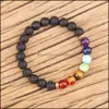 Beaded Strands 8Mm Lava Stone Reiki Seven Chakra Beaded Strand Bracelet Diy Aromatherapy Essential Oil Diffuser Bracelets For Women Dh0Yg