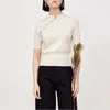 Women's T Shirts High-end Custom Niche Slimming Thin Short-sleeved T-shirt Oblique Placket Pearl Button Overhead Knitted Tops 2023 Spring