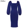 Casual Dresses Nibber Sexy Pure V Neck Off Shoulder Bodycon Dress for Women Clubwear Year Party Night Basic Elegant Midi Dresses Mujer 230216