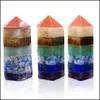 Stone 22X49Mm 7 Chakra Reiki Art Craft Natural Crystal Hexagon Prism Polishing Quartz Yoga Energy Bead Healing Decoration Drop Deliv Dh4K6