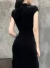 Casual klänningar goth mörk romantisk gotisk sammet estetiska vintage kvinnor svart bandage slitem bodycon klänning sexig kväll slitage cheongsam 230216