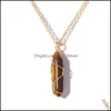 Pendentif Colliers Hexagonal Pendum Collier Reiki Guérison Colonne Pierre Naturelle Fil D'or Wrap Chaîne Pendentifs Pour Femmes Hommes Drop Deli Dh3We