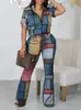 Women Dwuczęściowe spodnie Kobiety Sprężyn Lato Turndown kołnierz krótkie rękawie Top garnitury wydrukowane szerokie nogi spodnie dama strój loungewear streetwear 230216