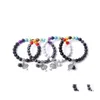 Braccialetti con ciondoli Ciondoli con albero di melo Bracciale con sette chakra Nero Bianco Turchese Pietra lavica Perline Donna Uomo Amante Energia Buddha Gioielli Dhluc