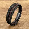 Urok Bracelets Mens Multilayer Plejony skórzany sznur ze stali nierdzewnej Klucz magnetyczny Vintage dla kobiet biżuteria mody 230215