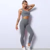 Aktiva uppsättningar sömlösa sportkvinnor Sling Two Piece Yoga Crop Top Bra Legings Workout Outfit Athletic Gym Wear Fitness Set