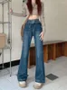 Kvinnors jeans vintage 2000 -tals brett ben med bälte kvinnor lös rak långa denimbyxor hög midja jean mujer unga flicka byxor