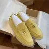 Designer Loropiana Charms Shoes Pure Original LP Britse stijl kleine slotgespelde zachte zool loafer schoenen met platte bodem ronde teen enkele lederen comfortabele dames