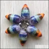 Charms Rainbow 7 Chakra Layered Natural Amethyst Tiger Eye Stone Circar Cone Shape Pendant For Jewelry Making Drop Leverans Findings DHXHM