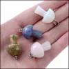 Charms 2Cm Natural Crystal Stone Mushroom Rose Quartz Green Brown Stones Pendant For Diy Jewelry Making Necklace Wholesale Drop Deli Dhy6L