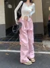 سروال نسائي Houzhou y2k pink الشحن الفضفاضة النساء الشارع الشارع Harajuku سراويل كبيرة الحجم