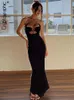 Casual Dresses Cryptographic Halter Sexy Backless Cut Out Tie Up Maxi Dress for Women Sleeveless Summer Club Party Gown Outfits Clothes 230216