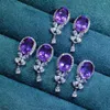 Studörhängen Big Bling Purple Zircon Stone Silver Color for Women Fashion Jewelry Korean 2023