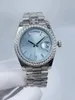 Women's fashion automatic mechanical watch Waterproof light blue date surface 36mm diamond ring stainless steel folding buckle women's watch