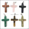 Charms 40x28mm Natural Crystal Stone Cross Pendants f￶r halsbandsmycken Making Drop Leverans Fyndkomponenter Dh9by