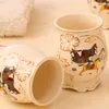 Badtillbehör Set Ceramic Badrumstillbehör Hem Europeisk femdelar Retrotryck Borsta Munwash Cup Soap Box Washing
