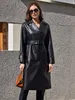 Femmes cuir Faux ZIAI printemps longue surdimensionné noir Trench manteau pour femmes ceinture Double boutonnage lâche mode PU 30020 230215