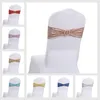 Lycra cadeira de cadeira de arco de la￧o de lantejoulas capa de assento de lantejoulas banda de cadeira de casamento prateada met￡lica para o evento de festas de casamento de banquetes decora￧￣o de natal decora￧￣o