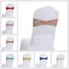 Lycra Stretch Chair Bow Sashes Funda de asiento de lentejuelas Metallic Gold Silver Wedding Chair Band para banquete Banquete de boda Evento Decoración de Navidad