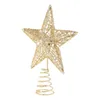 Christmas Decorations Tree Topper Star Ornament Party Holiday Treetop 3D Favors Decoration Metal Decor Pointed Pentagram Springy Hollow