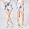 Running Shorts Fashion Flower Print Women Elastic midja 2 i 1 dubbelskikt Safe Sport Short Lady Indoor Yoga Fitness